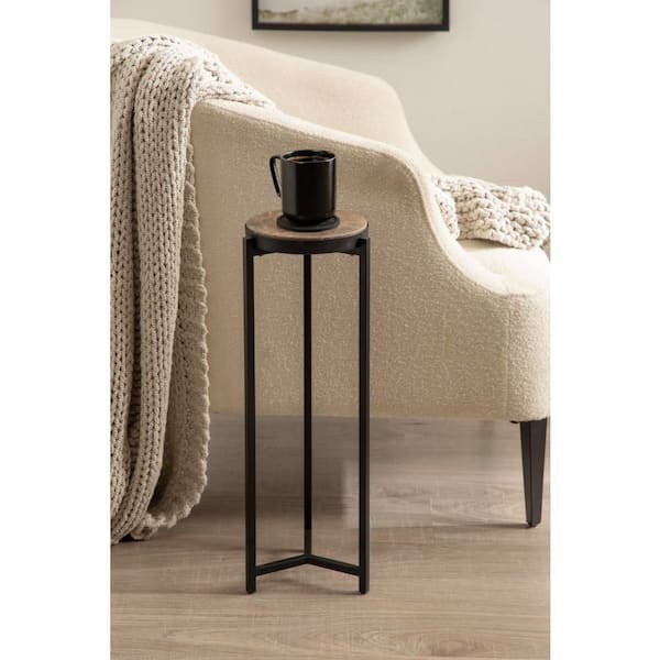 Kate and Laurel Aguilar 9 in. Brown/Black Round Marble End Table