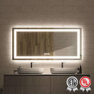 60 in. W x 28 in. H Rectangular Frameless Wall Bathroom Vanity Mirror with Backlit and Front Light