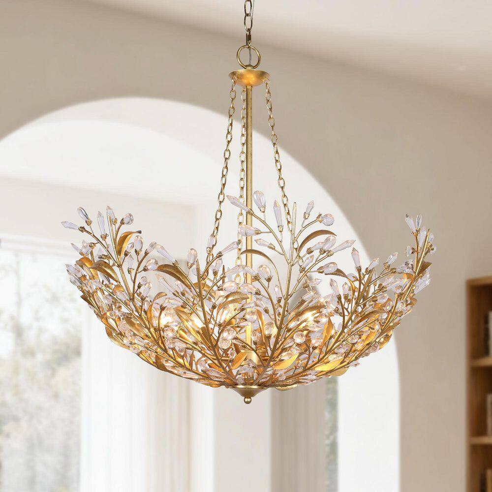 Vintage 6-Light Antique Goldleaf Bowl Chandelier Crystal Pendant Light Kitchen Island Dining Room Hanging Ceiling Light price history on PriceWatchPro