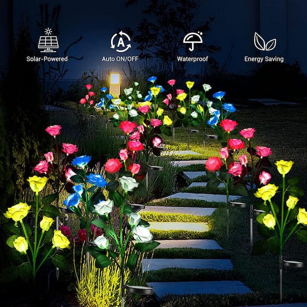 Cubilan Solar Garden Stake Lights Outdoor, Solar Flower Lights with 30  Roses, Waterproof LED Solar Lights (6-Pack) B09287PZ2H The Home Depot