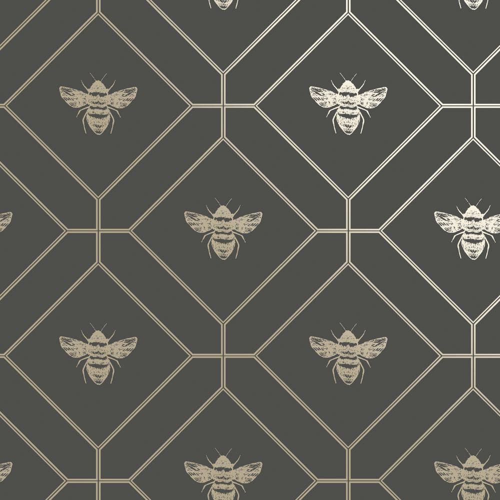 HOLDEN Honeycomb Bee Charcoal Metallic Wallpaper, Grey