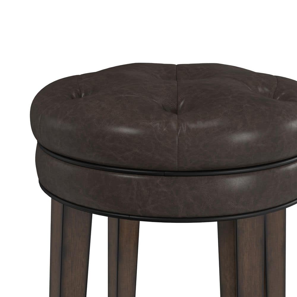 Classic Charcoal Gray Button-Tufted Leather Swivel Counter Stool
