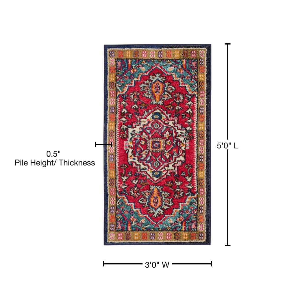 Bohemian Chic Red and Turquoise 3' x 5' Reversible Area Rug