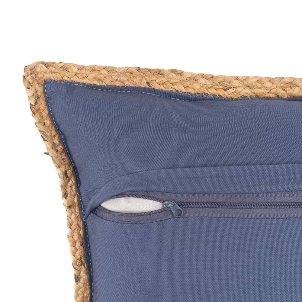 Navy and Jute 20" Square Cotton Throw Pillow
