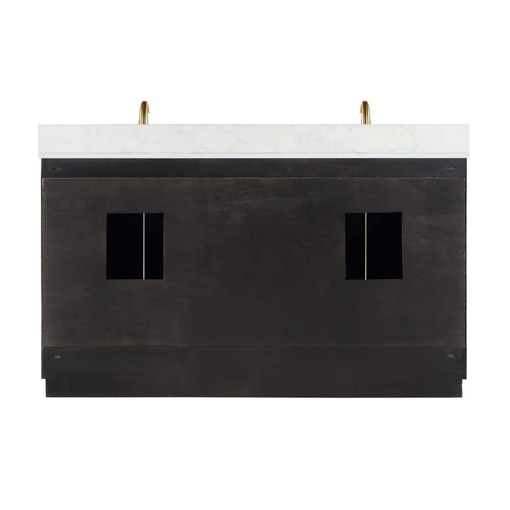 Gazsi 60" Black Oak Double Bathroom Vanity with White Stone Countertop