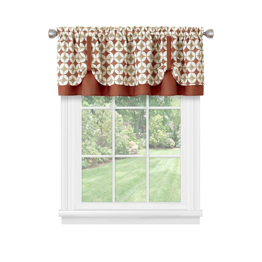 Spice and Tan Geometric Double Layer Rod Pocket Valance