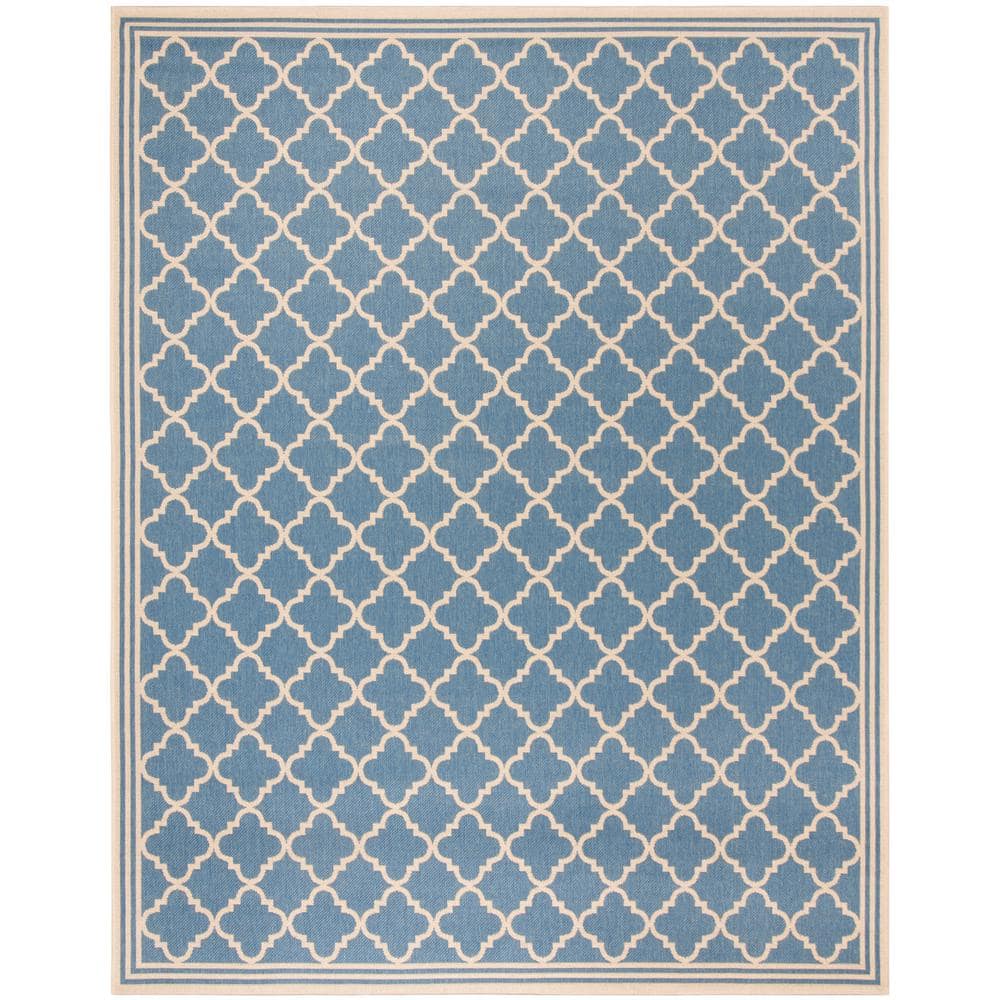 Blue and Cream Geometric 9' x 12' Synthetic Area Rug