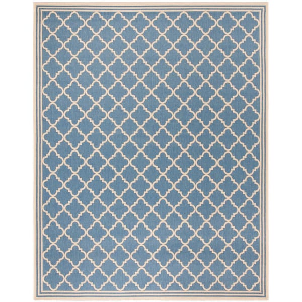 SAFAVIEH Beach House Blue/Cream 9 ft. x 12 ft. Trellis Indoor/Outdoor Patio  Area Rug