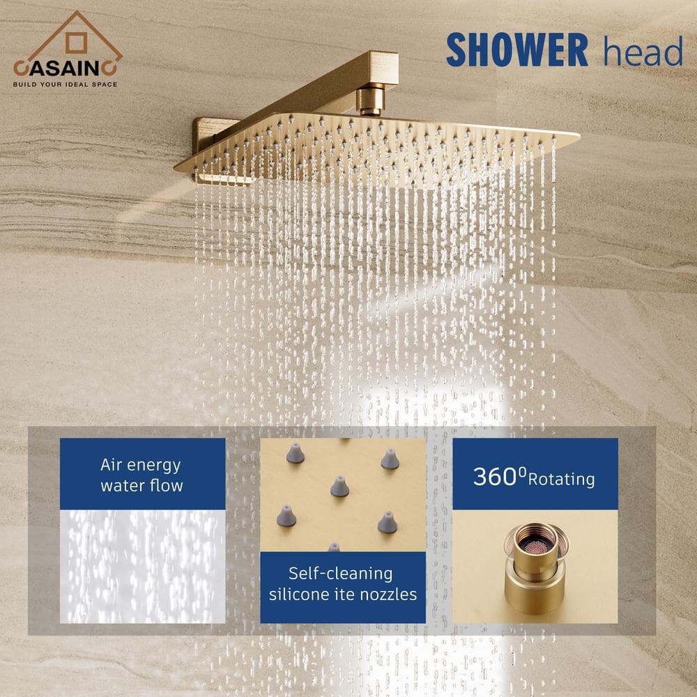 Brushed Gold 10" Square Rainfall Shower System with Handheld