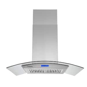 36 inch Stainless Steel Island Mount Range Hood 900CFM Tempered Glass With LED Lights