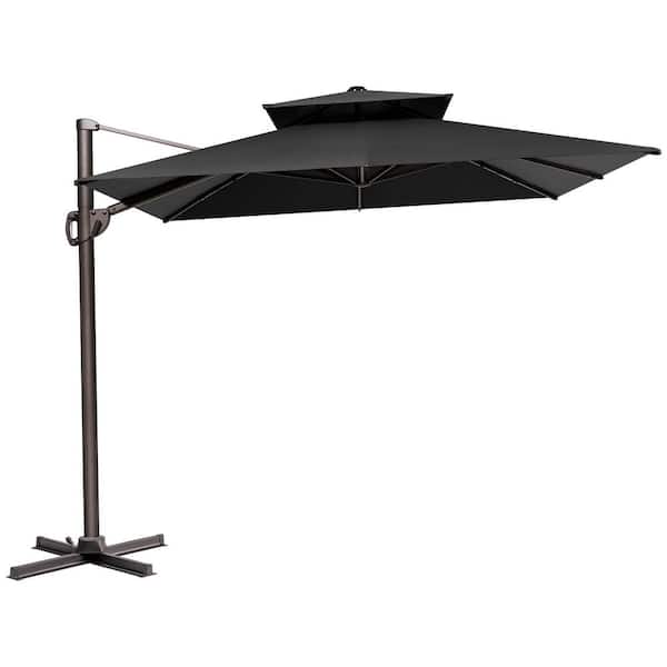 Crestlive Products 11.5 ft. x 9 ft. Double Top Heavy-Duty Frame Rectangular Cantilever Patio Umbrella in Black