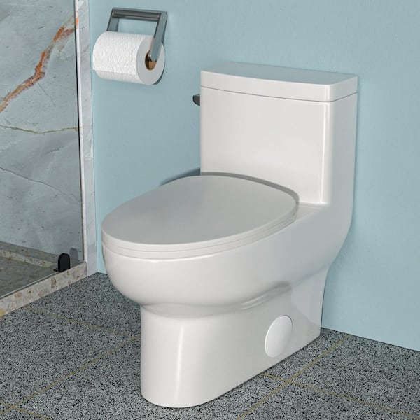 1-piece 1.28 GPF Single Flush Elongated Toilet in White Seat Included