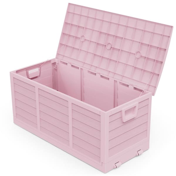 75 Gal. Pink Plastic Foldable Deck Box Outdoor Indoor Storage