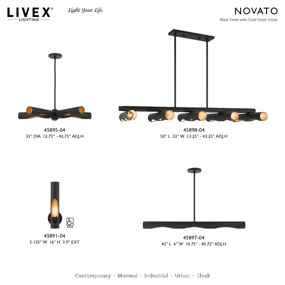 Novato Minimalist Black Steel Sconce with Gold Interior Finish