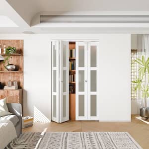 TENONER 72 in. x 80 in. 3-Lite Clear Glass Solid Core White PVC