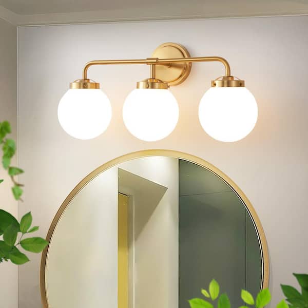 22.5 in. 3-Light Gold Bathroom Vanity Light with Opal Glass Shades, Bulb not Included