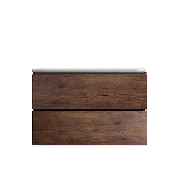 30 in. W Single Sink Wall-Mounted Bath Vanity in Walnut with White Ceramic Top Unassembled