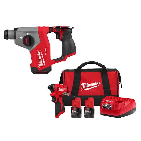 M12 FUEL 12V Lithium-Ion Brushless Cordless 5/8 in. SDS-Plus Rotary Hammer Drill, & Impact Driver Kit