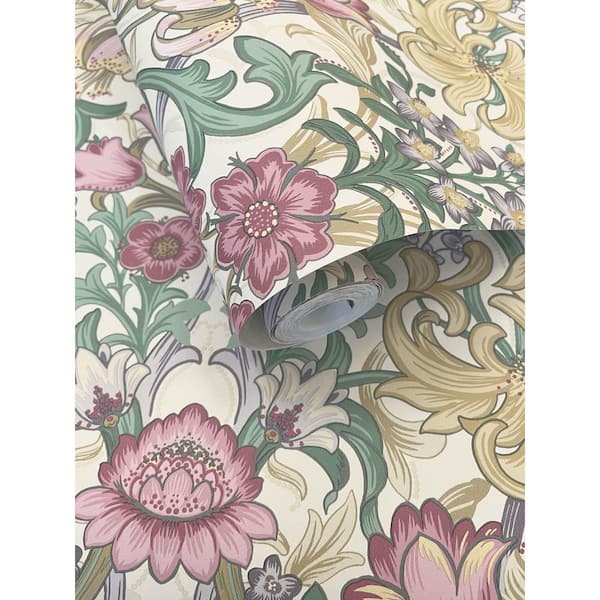 Walls Republic Cream Multi Elegant Floral Damask Wallpaper Print Non-Woven Non-Pasted Textured Wallpaper 57 sq. ft.