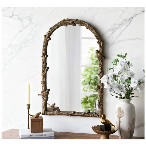 Vintage Gold 24 in. W x 34 in. H Arched MDF Framed Wall Mirror
