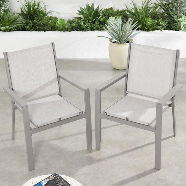 Unbranded Stackable Steel Outdoor Dining Chair in Gray Set of 2