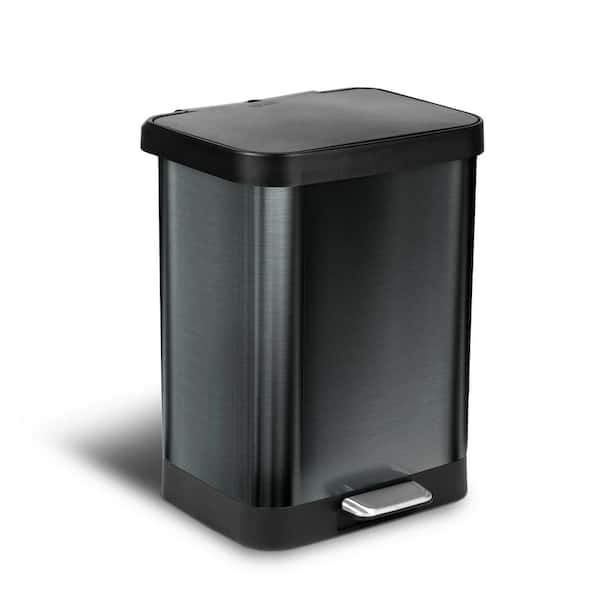 Glad 13 Gal. Pewter Stainless Steel Step-on Kitchen Trash Can w/Clorox Odor Protection Lid