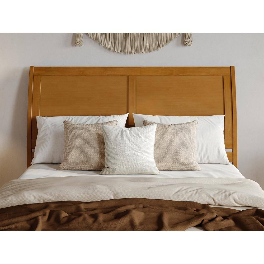 Light Toffee Queen Wood Platform Bed with Trundle and Headboard