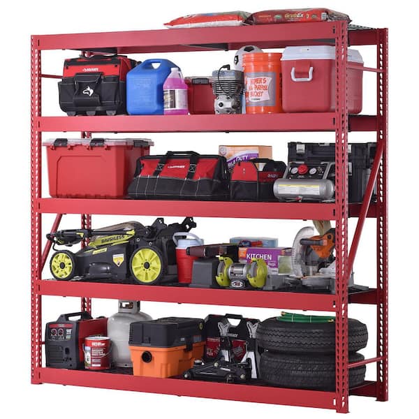 5-Shelf Metal Industrial Duty Freestanding Garage Storage Shelving Unit in Red (90 in. W x 90 in. H x 24 in. D)