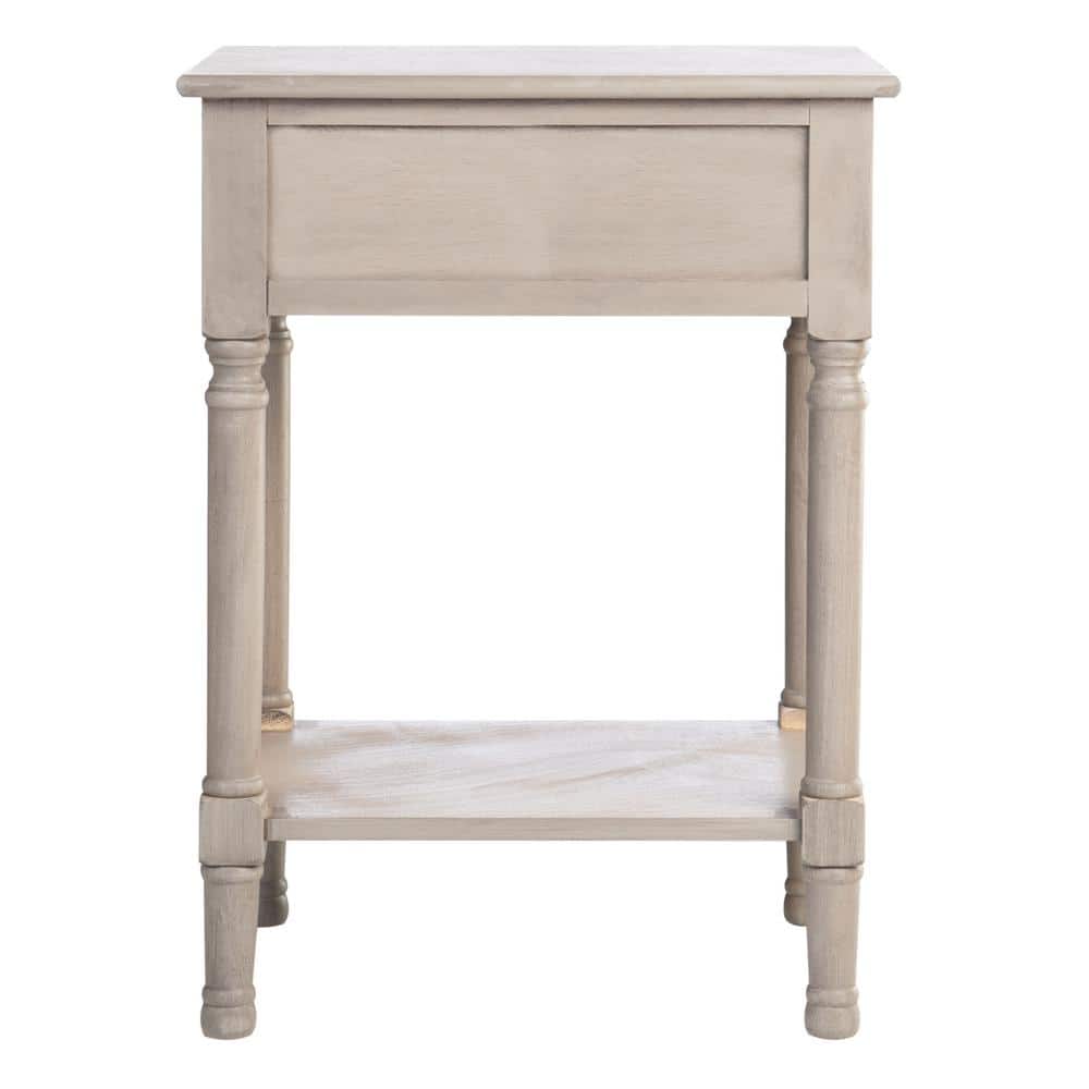 Greige Pine Wood Rectangular Storage End Table with Drawer