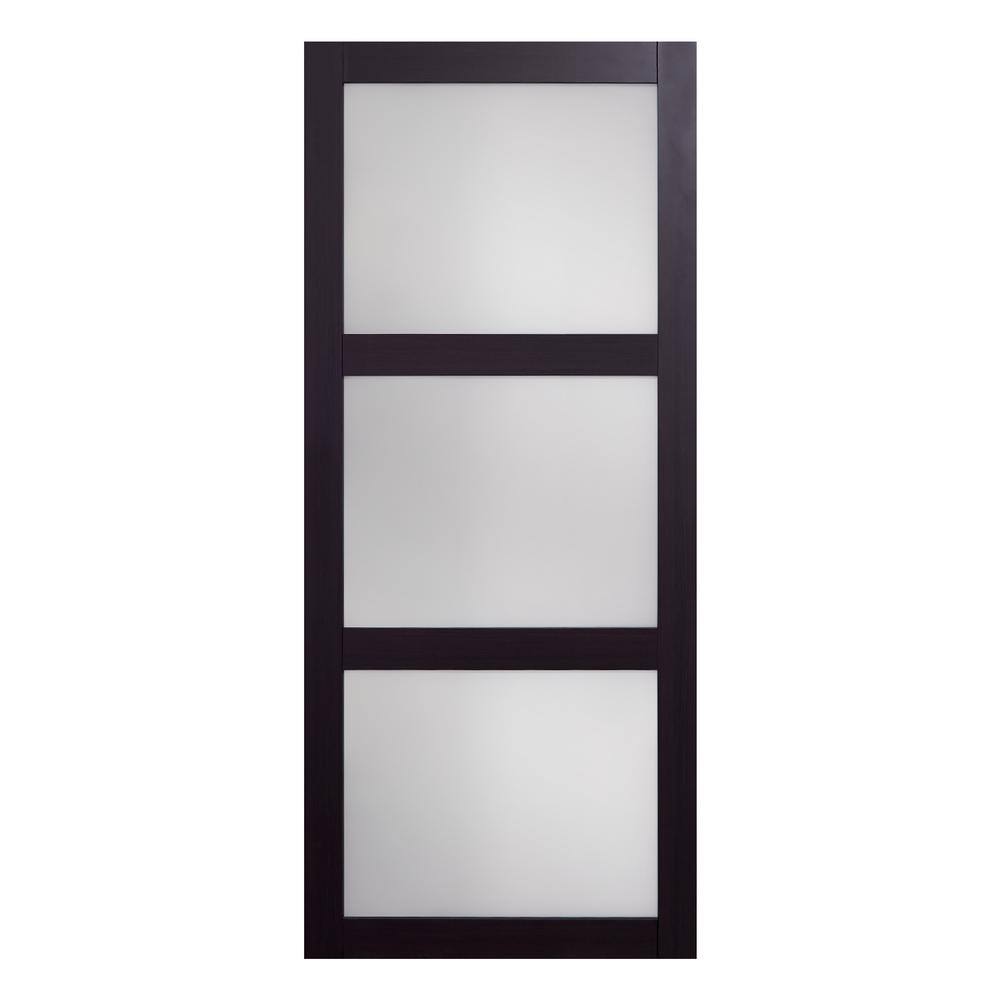 Espresso Frosted Glass 36'' x 84'' Barn Door with Black Hardware