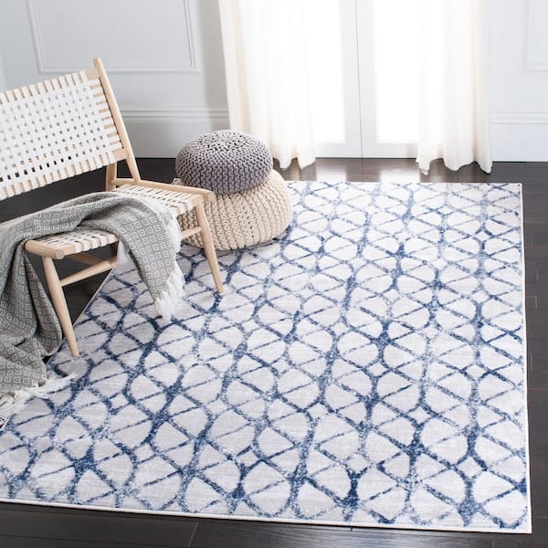 Amelia Gray/Navy 7 ft. x 7 ft. Square Geometric Area Rug