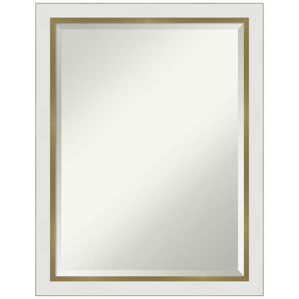 Amanti Art Medium Rectangle Satin Gold MetallicWhite Beveled Glass Modern Mirror (27 in. H x 21 in. W)