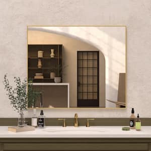 Sight 36 in. W x 30 in. H Rectangular Framed Wall Bathroom Vanity Mirror in Brushed Gold