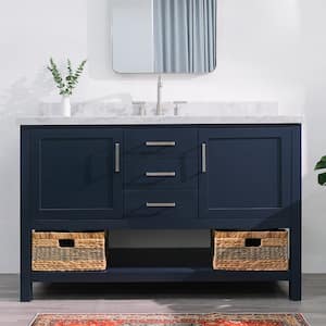 Bayhill 55 in. W x 22 in. D x 36 in. H Bath Vanity in Midnight Blue with Carrara White Marble Top