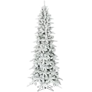 9 ft. Slim Flocked Artificial Christmas Tree, Mountain Pine Holiday Tree with No Attached Lights, Realistic, Modern