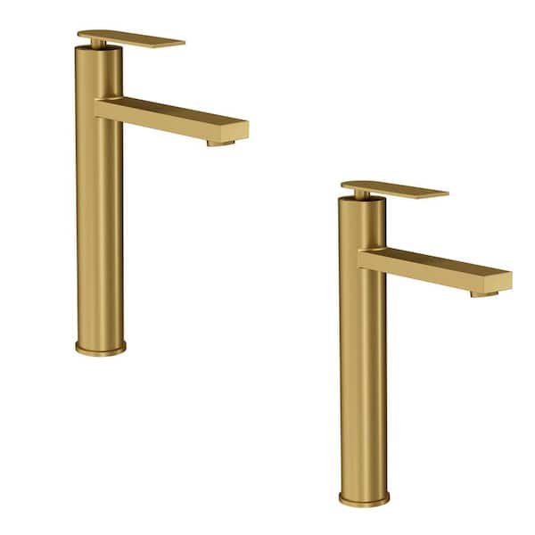 Single Handle Vessel Sink Faucet with Pop-up Drain in Brushed Gold (2-Pack)