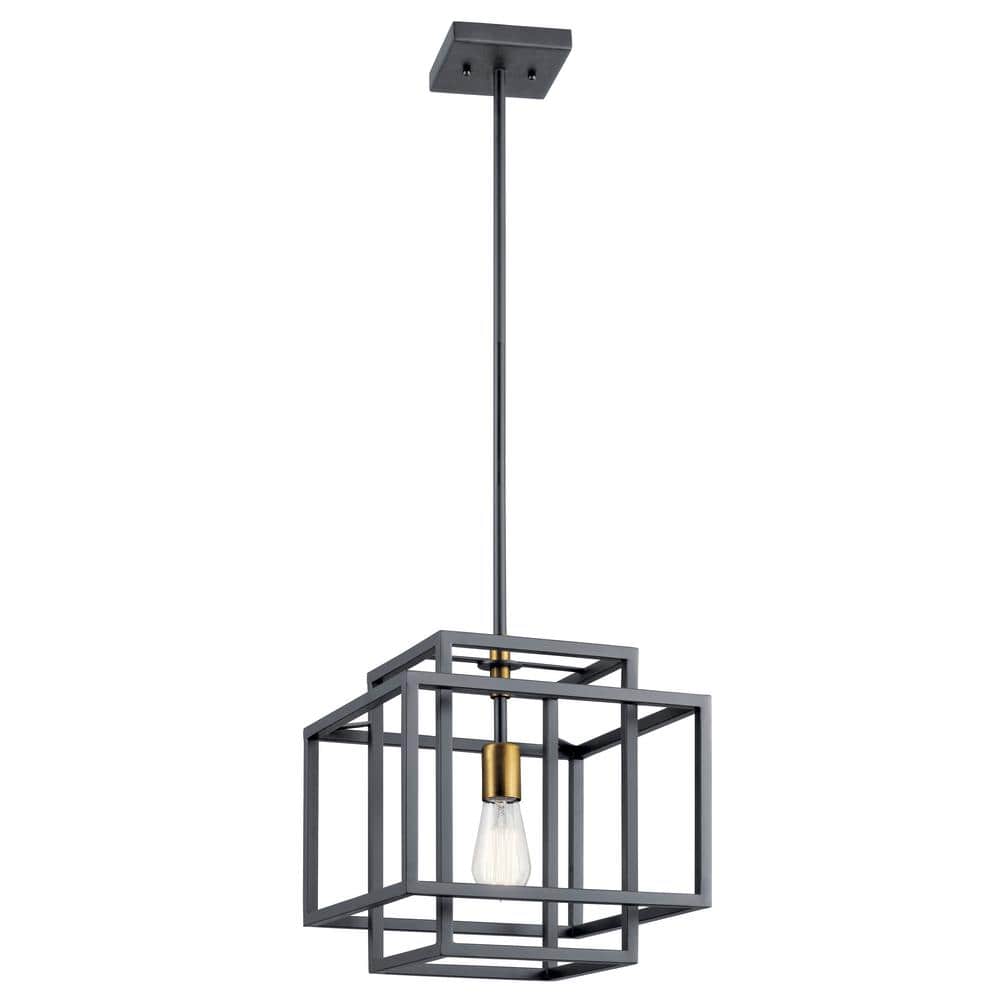 Modern Matte Black and Gold 12" Ceiling Pendant with Glass Accents