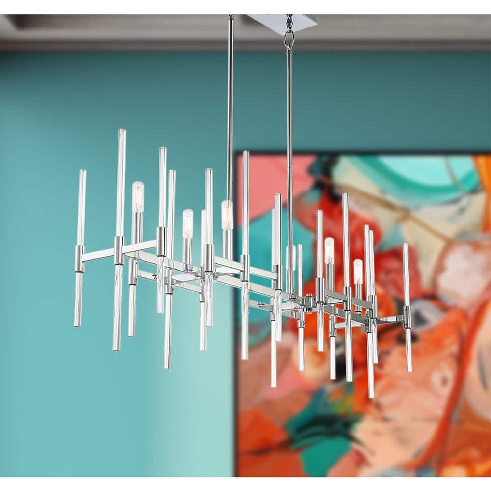 Transitional Chrome Pillar 6-Light Island Chandelier with Clear Glass Spires