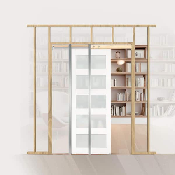 Sliding Pocket Door, 30 in. x 80 in. 5-Lite Glass Single Door, Hardware Kit, Solid Wood and MDF Doors Slab, 2025 Update