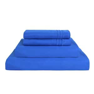 4 Piece Royal Blue Microfiber Full Bed Sheet Set