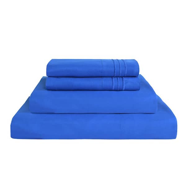 JML 4 Piece Royal Blue Microfiber King Bed Sheet Set