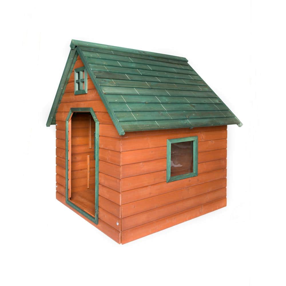 Large Cedar Wood Insulated Raised Doghouse with Green Trim