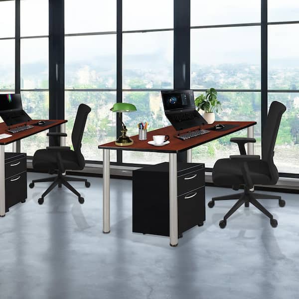 Kee 72 in x 24 in. Cherry Red Top Office Desk Table with Mobile Pedestal Drawer, Chrome Legs