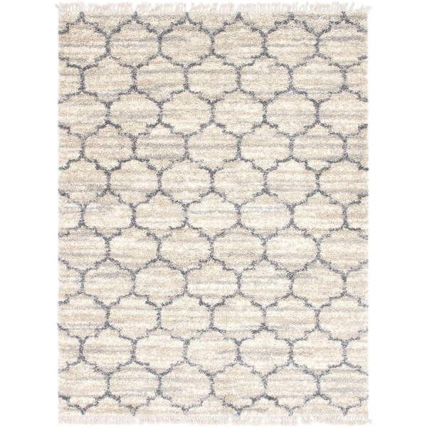 Hygge Shag Trellis Beige 9 ft. x 12 ft. Area Rug