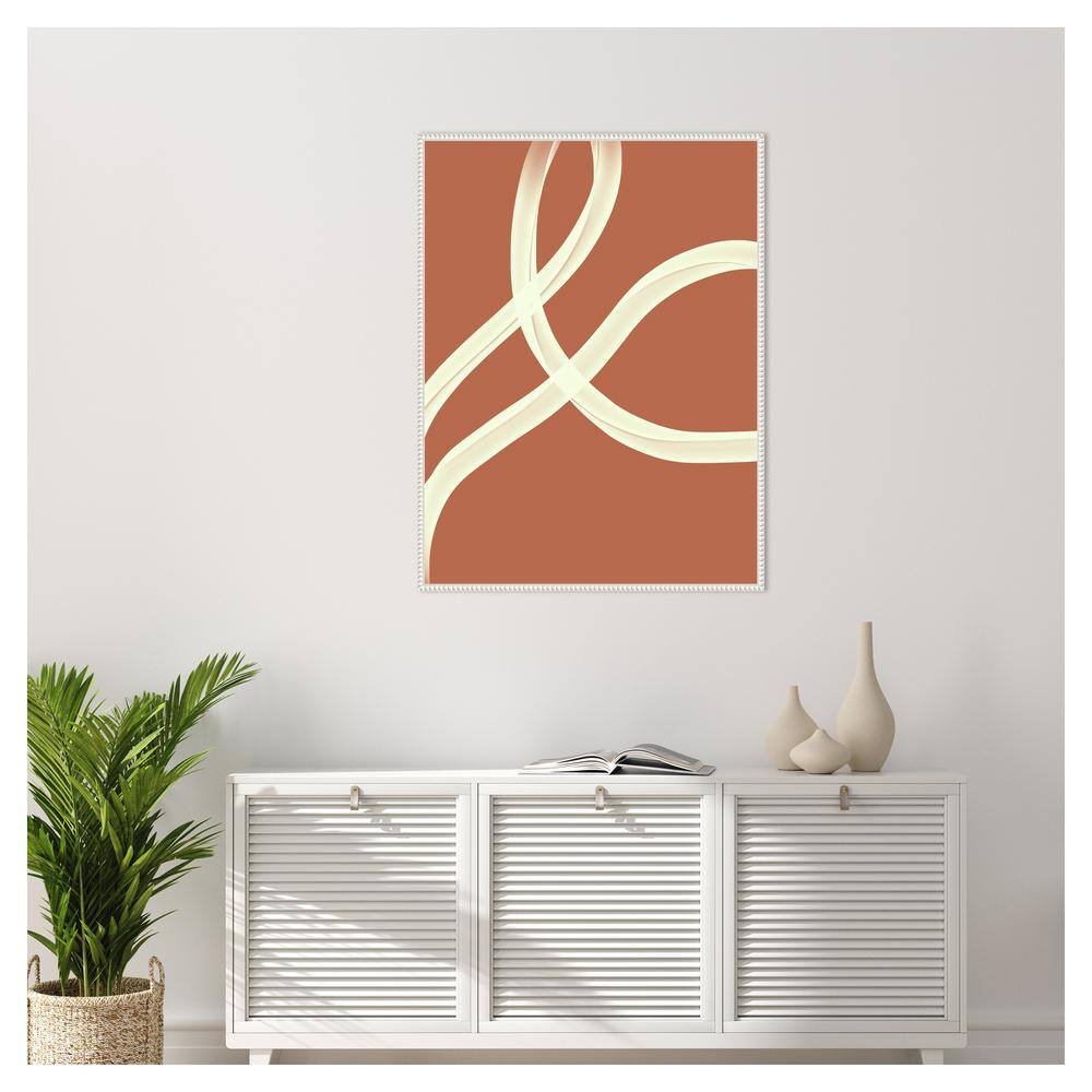 Large Beaded Framed Abstract Canvas Wall Art in Beige and Brown
