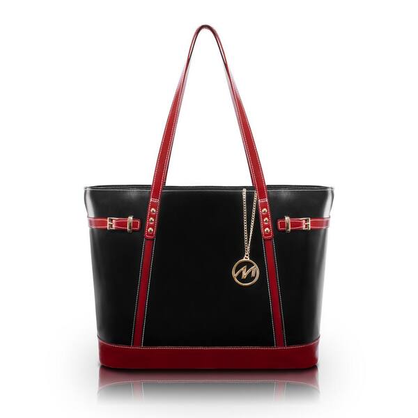 SERAFINA, Black Leather Ladies' Tote Bag with Tablet Pocket