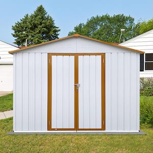 6 ft. x 8 ft. Outdoor Garden Metal Steel Waterproof Tool Shed Covers 48 sq. ft. with 2 Lockable Doors, white+Yellow