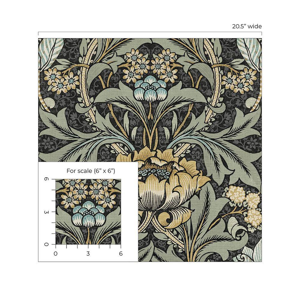 Charcoal and Goldenrod Acanthus Floral Peel and Stick Wallpaper