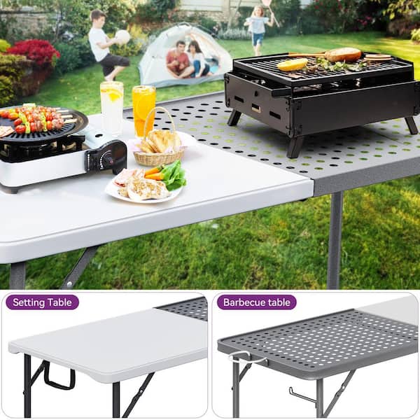 DEXTRUS 6 ft. Metal Portable Folding Grill Table with Mesh