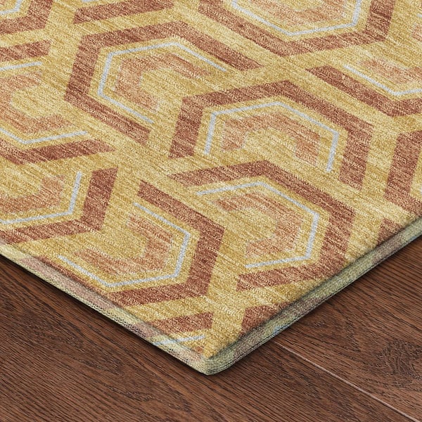 Mayfield Premium Machine Washable Abstract AMF2554 Gold 2 ft. x 7 ft. Runner Rug